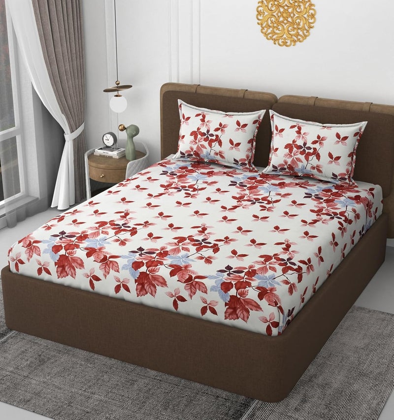 VOMZER 320 TC Cotton Feel All Around Elastic Fitted Bedsheets King Size Premium Fitted Bedsheets King Size for Double Bed with 2 Pillow Covers Size 78 x 72 Rust - Image 2