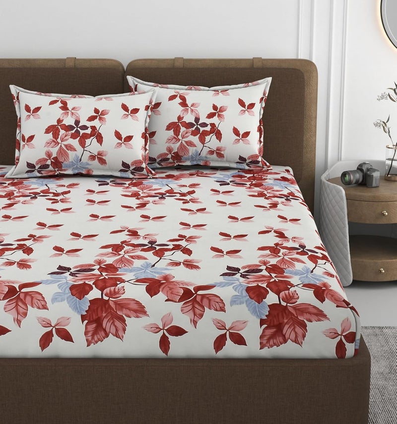 VOMZER 320 TC Cotton Feel All Around Elastic Fitted Bedsheets King Size Premium Fitted Bedsheets King Size for Double Bed with 2 Pillow Covers Size 78 x 72 Rust - Image 1