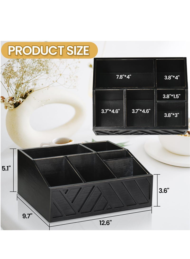 شو وو منظم محطة القهوة، منظم بار القهوة للطاولة، حامل كبسولات القهوة الخشبية، سلة تخزين منظم ملحقات بار القهوة، صندوق ديكور بار القهوة لشاي السكر وأكواب الإسبريسو، أسود - Image 4