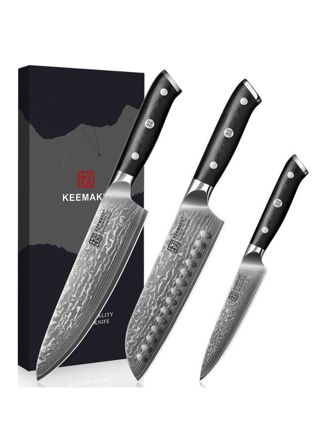 KEEMAKE Damascus Kitchen Knife Set 3 PCS, Sharp Knives Set for Kitchen, 67 Layers Damascus Chef Knives, Japanese Knife Sets with Full Tang Ergonomic Handle, Kitchen Knives for Meat Vegetable - Image 1