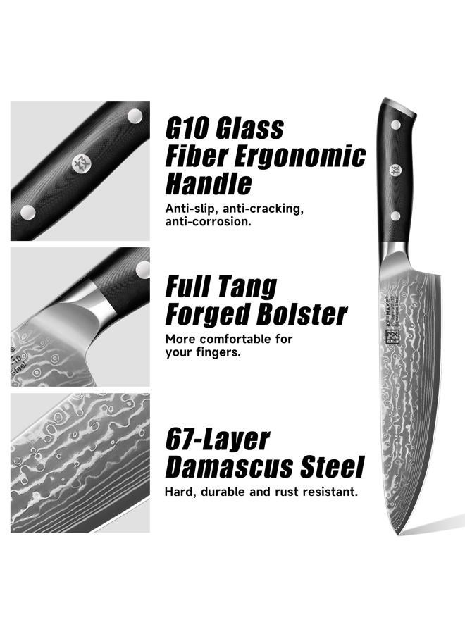 KEEMAKE Damascus Kitchen Knife Set 3 PCS, Sharp Knives Set for Kitchen, 67 Layers Damascus Chef Knives, Japanese Knife Sets with Full Tang Ergonomic Handle, Kitchen Knives for Meat Vegetable - Image 5