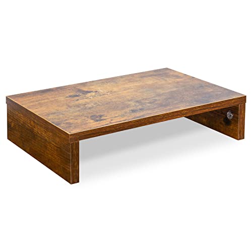 TEAMIX 14.2 inch Monitor Stand Riser, Rustic Brown Wood Monitor Riser with Storage for Desk Small Monitor Stand TV/Screen/PC/Laptop Riser Computer Stand Desktop Shelf (Brown-14.2 inch) - Image 1
