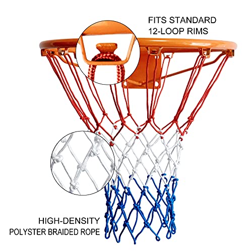 Sanung 2 Pack Heavy Basketball Net Rainproof Sunscreen, Red White Blue Bold Polyester Braided Rope, 12 Loops for Indoor Outdoor Professional Competitions - Image 4