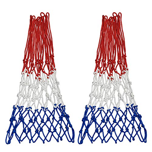 Sanung 2 Pack Heavy Basketball Net Rainproof Sunscreen, Red White Blue Bold Polyester Braided Rope, 12 Loops for Indoor Outdoor Professional Competitions - Image 1