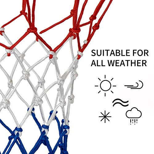 Sanung 2 Pack Heavy Basketball Net Rainproof Sunscreen, Red White Blue Bold Polyester Braided Rope, 12 Loops for Indoor Outdoor Professional Competitions - Image 3