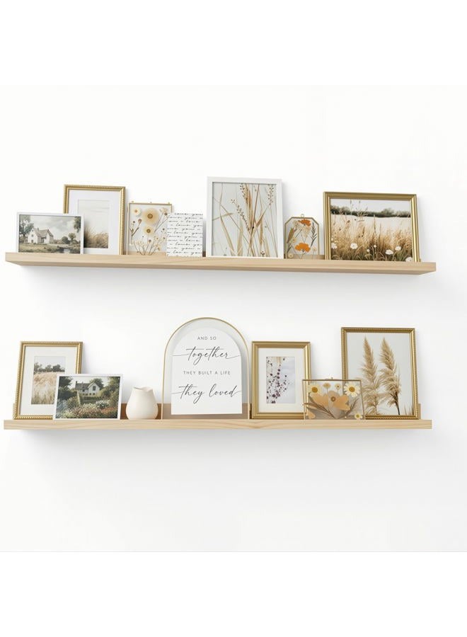 AZSKY 2pc 36in Natural Wood Floating Shelves, Country Rustic Style Wall Shelves for Kids Books, Photo Picture Ledge, Nursery Decor - Image 1
