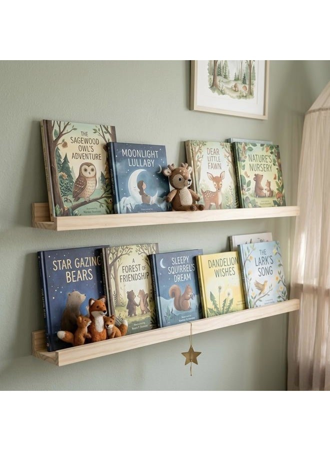 AZSKY 2pc 36in Natural Wood Floating Shelves, Country Rustic Style Wall Shelves for Kids Books, Photo Picture Ledge, Nursery Decor - Image 4