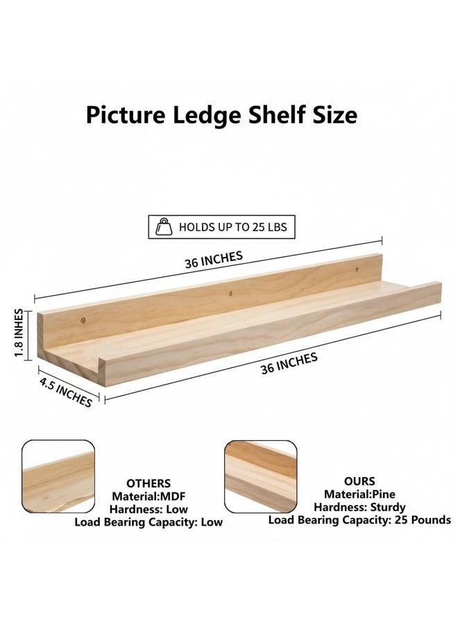 AZSKY 2pc 36in Natural Wood Floating Shelves, Country Rustic Style Wall Shelves for Kids Books, Photo Picture Ledge, Nursery Decor - Image 2