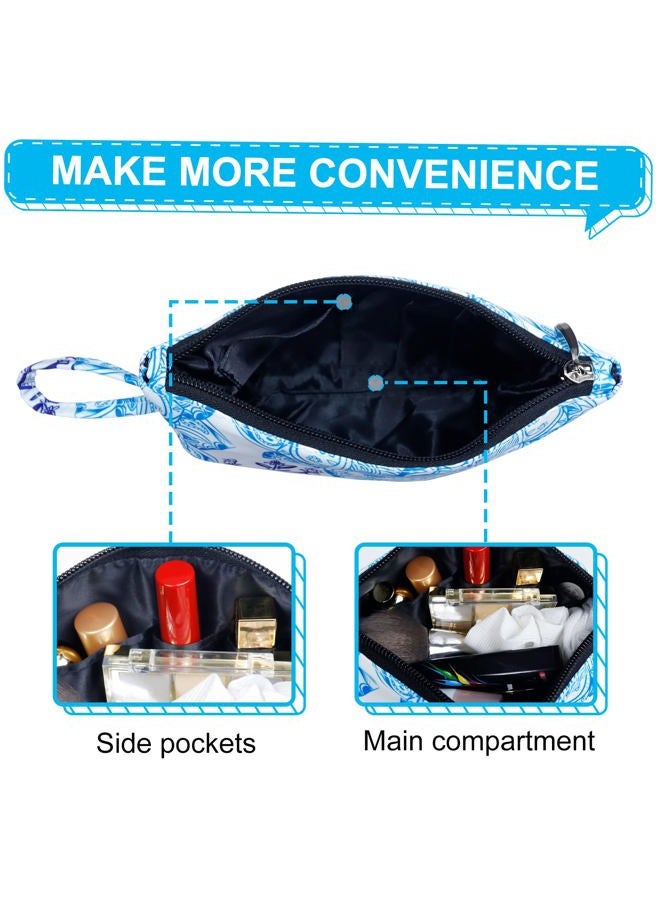 Gloppie Cosmetic Bag Small Makeup Bag Summer Sunscreen Bag Waterproof Lipstick Bag Travel Purse Essentials White Blue Flower - Image 4