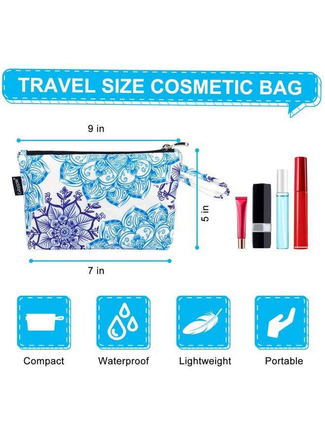 Gloppie Cosmetic Bag Small Makeup Bag Summer Sunscreen Bag Waterproof Lipstick Bag Travel Purse Essentials White Blue Flower - Image 2