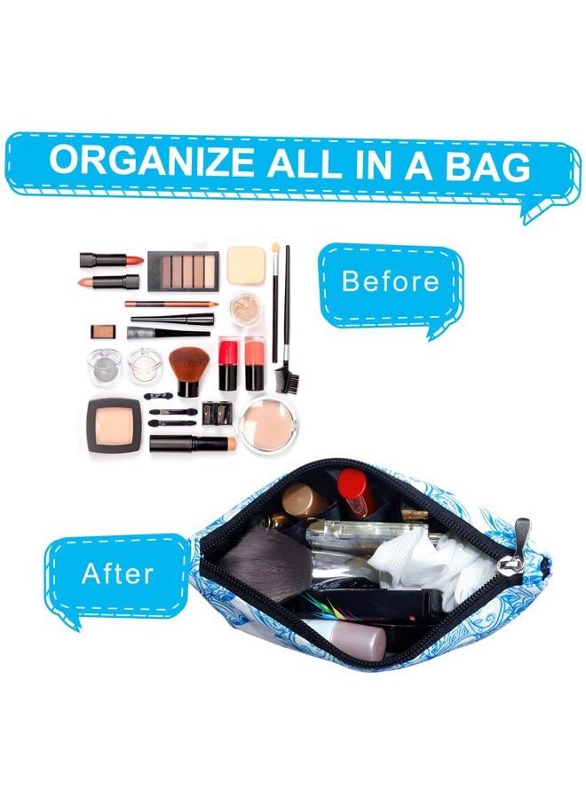 Gloppie Cosmetic Bag Small Makeup Bag Summer Sunscreen Bag Waterproof Lipstick Bag Travel Purse Essentials White Blue Flower - Image 5
