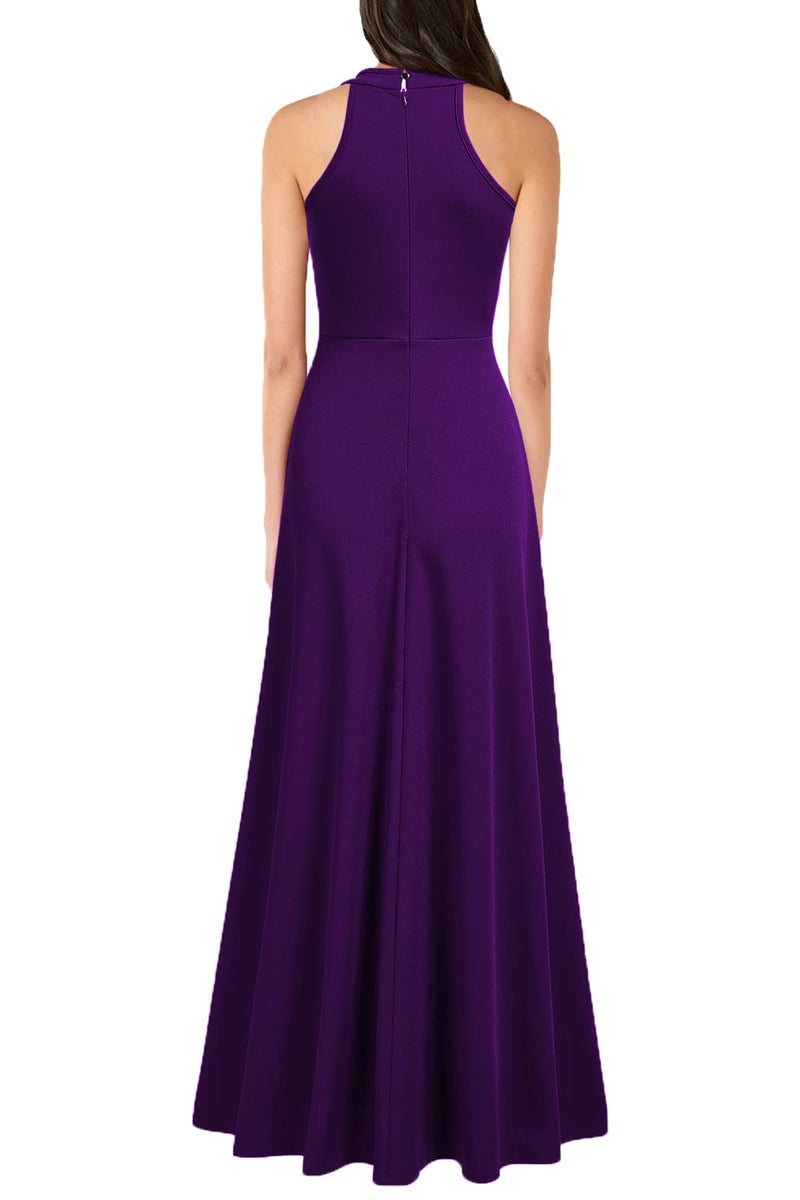 MUSHARE Women's Halter Neck Sexy Split Cocktail Party Maxi Long Formal Dress Purple - Image 2