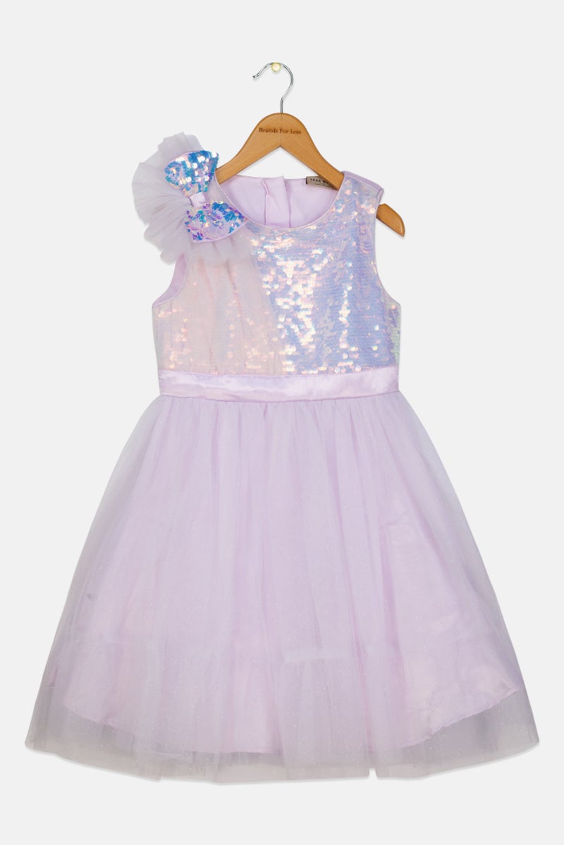 Lunamoon Toddlers Girl Metallic Party Dress, Lavender - Image 1
