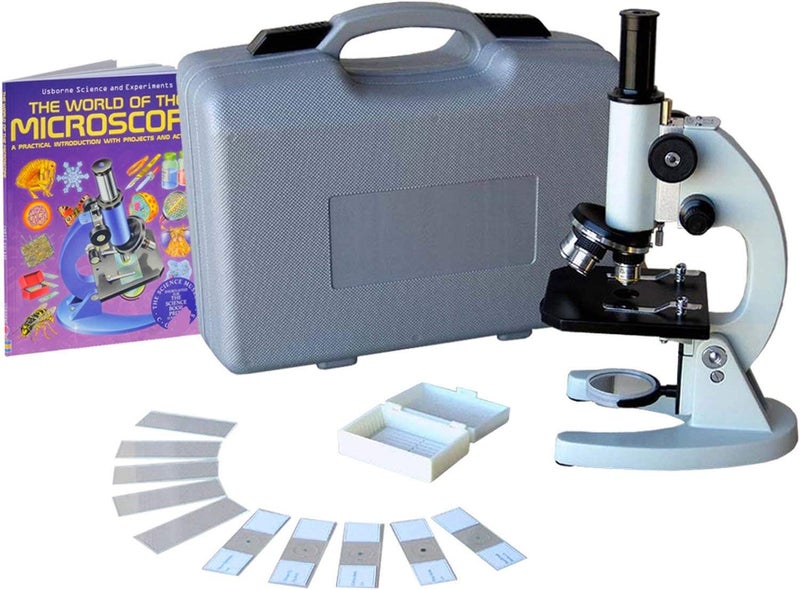 AmScope AmScope M60CABSPB10WM Beginner Microscope Kit Mirror Illumination WF10x and WF20x Eyepieces 40x1000x Magnification Includes Case 5 Blank Slides 5 Prepared Slides and Book  - Image 1