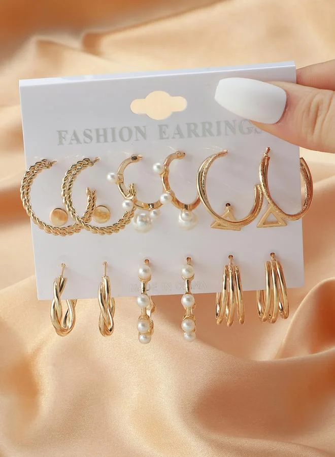 تايك تو مجموعة من 6 - أقراط حلق مزينة بلؤلؤ صناعي