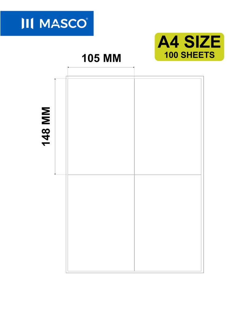 ماسكو ملصقات لاصقة متعددة الاستخدامات مقاس A4، ‎105×148 مم، 4 ملصقات في الورقة، 100 ورقة، متوافقة مع الطابعات - Image 2