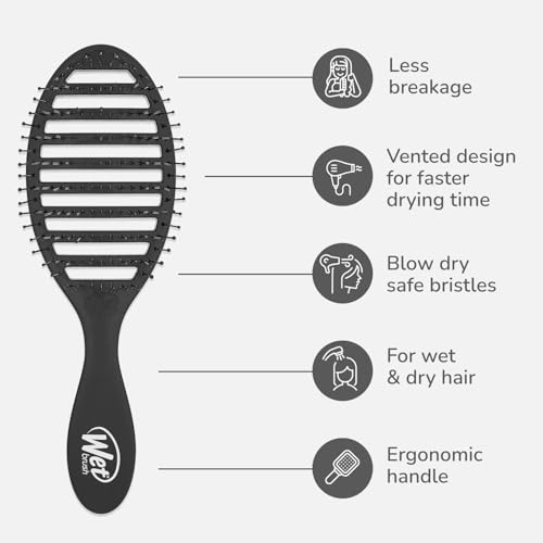 Wet Brush Speed Dry Hair Brush, Black, Vented Design & Soft HeatFlex Bristles, Blow Dry Safe, Ergonomic Handle Manages Tangles & Uncontrollable Strands, Pain-Free Hair Accessories - Image 3