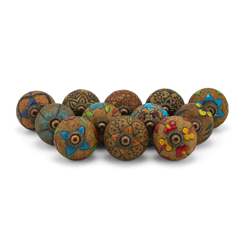 Rasiya Art Cabinet Knobs for Dresser Drawers Antique Decorative Pull Handle Farmhouse Kitchen Furniture Hardware Rustic Boho Home Decor Pack of 12