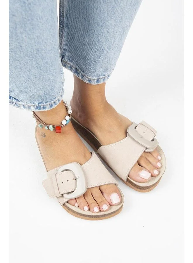 Manijero  Alandra Genuine Leather Single Strap Beige Slipper. for Women | Best Price UAE