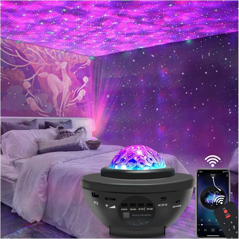 Star Projector Galaxy Light Projector with Remote Control & Bluetooth Music Speaker, Multiple Colors 360 Rotational Dynamic Projections Star Night Light Projector for Kids Adults Bedroom - Image 1