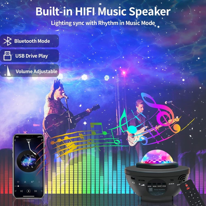 Star Projector Galaxy Light Projector with Remote Control & Bluetooth Music Speaker, Multiple Colors 360 Rotational Dynamic Projections Star Night Light Projector for Kids Adults Bedroom - Image 3