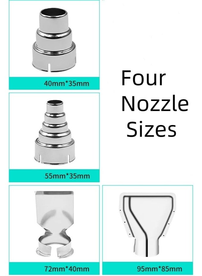 Halamine 2000W Heat Gun, Heavy Duty Hot Air Gun Kit with 4 Nozzles-1.5s Fast Heating,Stepless Temperature Adjustment 122℉ to 1202℉, Heat Gun Tool for Shrink Tubing,crafting,Wood Markers - Image 2