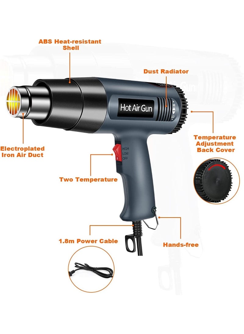 Halamine 2000W Heat Gun, Heavy Duty Hot Air Gun Kit with 4 Nozzles-1.5s Fast Heating,Stepless Temperature Adjustment 122℉ to 1202℉, Heat Gun Tool for Shrink Tubing,crafting,Wood Markers - Image 4