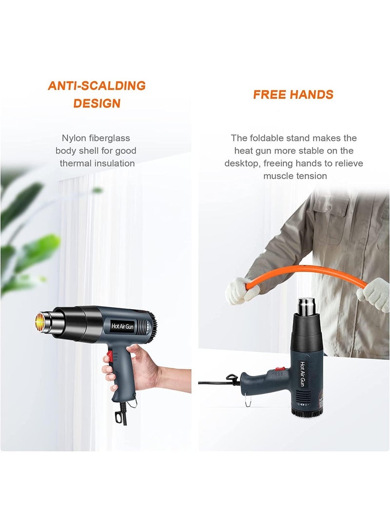 Halamine 2000W Heat Gun, Heavy Duty Hot Air Gun Kit with 4 Nozzles-1.5s Fast Heating,Stepless Temperature Adjustment 122℉ to 1202℉, Heat Gun Tool for Shrink Tubing,crafting,Wood Markers - Image 5