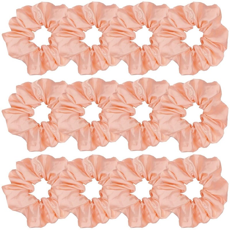 Sufermoe Satin Silk Hair Scrunchies 12 Count  Light Orange 45 Inch Elastic Hair Ties Hair Bands Ponytail Holders and Accessories for Women and Girls