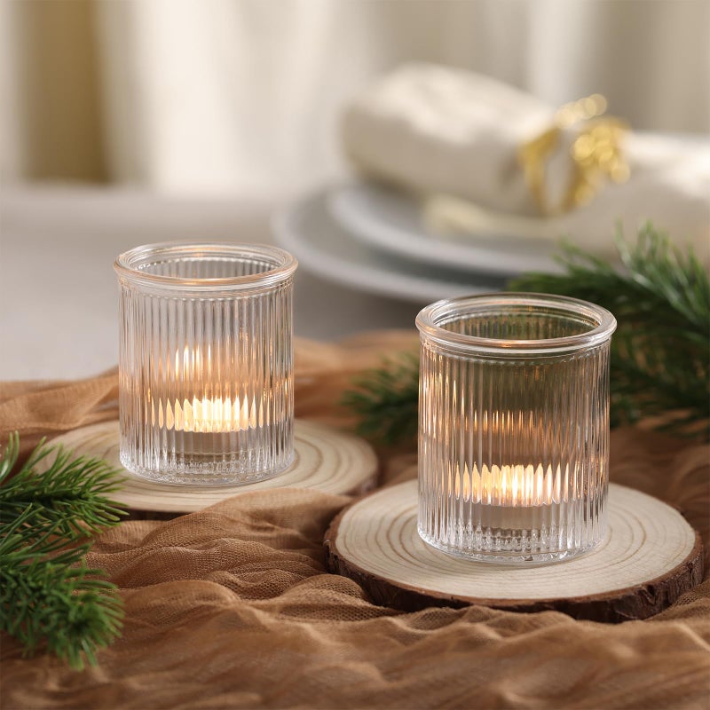 NITIME 32Pcs Ribbed Votive Candle Holders, Clear Tea Light Candle Holder for Wedding Table Decor, Glass Candle Holder for Bridal Shower Decor, Home and Holiday Decor - Image 3
