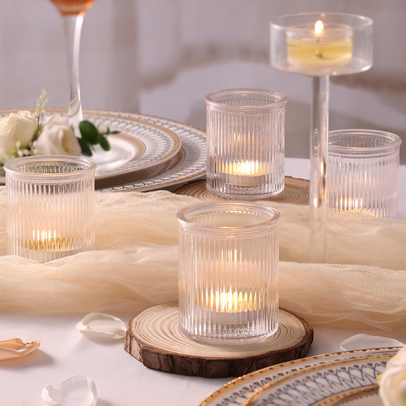 NITIME 32Pcs Ribbed Votive Candle Holders, Clear Tea Light Candle Holder for Wedding Table Decor, Glass Candle Holder for Bridal Shower Decor, Home and Holiday Decor - Image 4