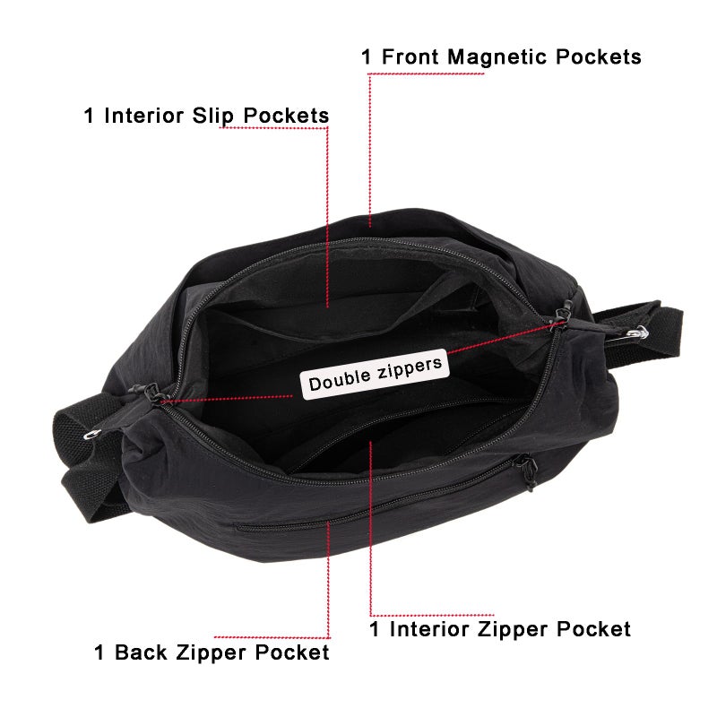 Sanxiner Lightweight Crescent Bag Nylon Crossbody Bags for Women Multi-Pocket Sling Hobo Luna Bag Women's Shoulder Handbag for Travel (A-Rose) - Image 4