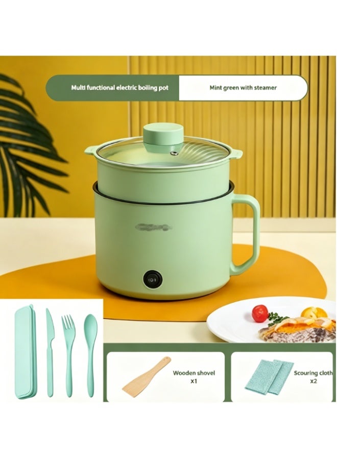 Electric Ramen Cooker Hot Pot Electric Dual Power Noodle Cooker, Boil Dry Protection, Nonstick, Multifunctional Lazy Pot for Cooking Pasta, Noodles, Egg