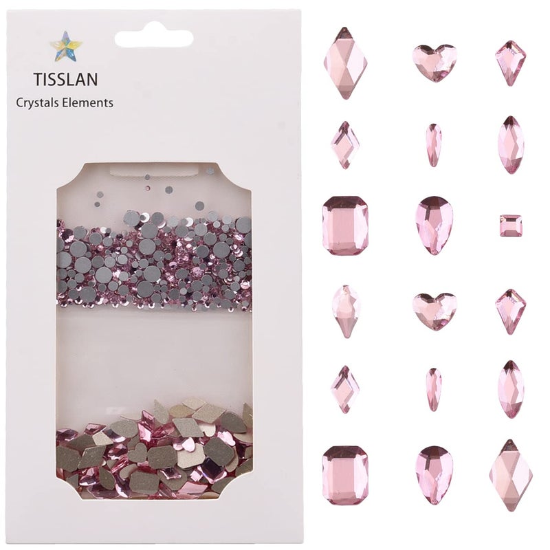 Tisslan 820pcs Pink Flatback Nail Art Shape Rhinestones Mixed Size 155mm Round Glass Nail Crystals Diamonds Stones Gems for Nail Art Makeup Clothes Shoes Crafts