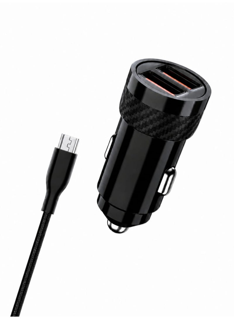 شاحن سيارة ستارت (START) بقوة 12 واط، 3 منافذ USB، مع كابل مايكرو (Micro USB) - موديل ST-35E - أسود.