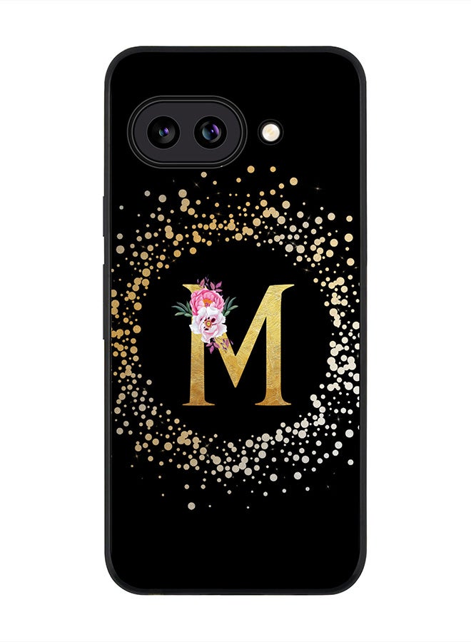 Stylizedd For Google Pixel 9a Case,Slim fit Camera Protection, Shockproof Thin Phone cover  - Custom Monogram Floral - M ( Black )