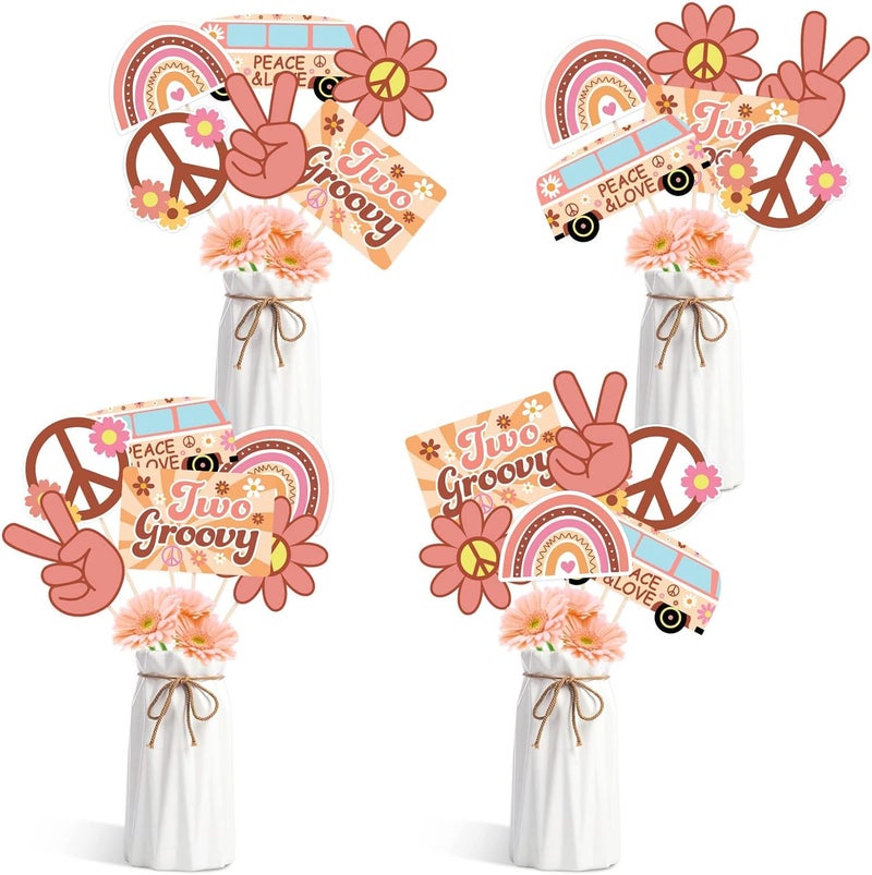 Luckam Two Groovy Party Table Toppers for Boho Birthday Party Decorations Hippie Party Centerpieces Sticks with Daisy Groovy Sign 60s Hippie Theme Birthday Supplies - Image 1