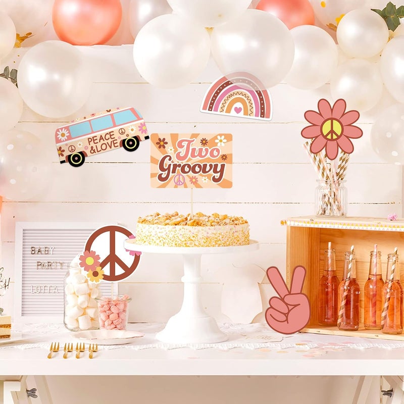 Luckam Two Groovy Party Table Toppers for Boho Birthday Party Decorations Hippie Party Centerpieces Sticks with Daisy Groovy Sign 60s Hippie Theme Birthday Supplies - Image 3