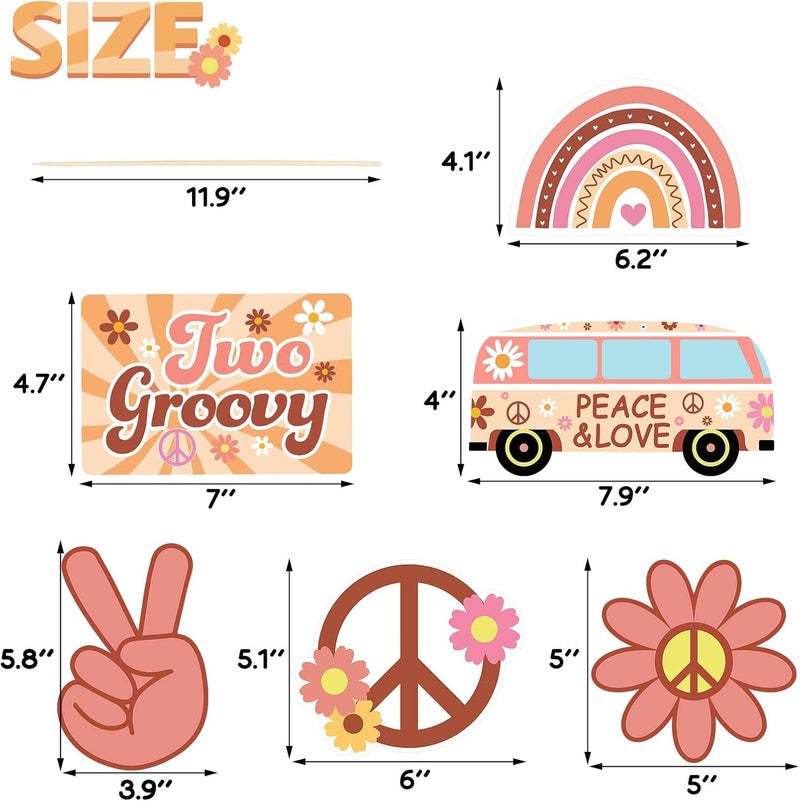 Luckam Two Groovy Party Table Toppers for Boho Birthday Party Decorations Hippie Party Centerpieces Sticks with Daisy Groovy Sign 60s Hippie Theme Birthday Supplies - Image 5