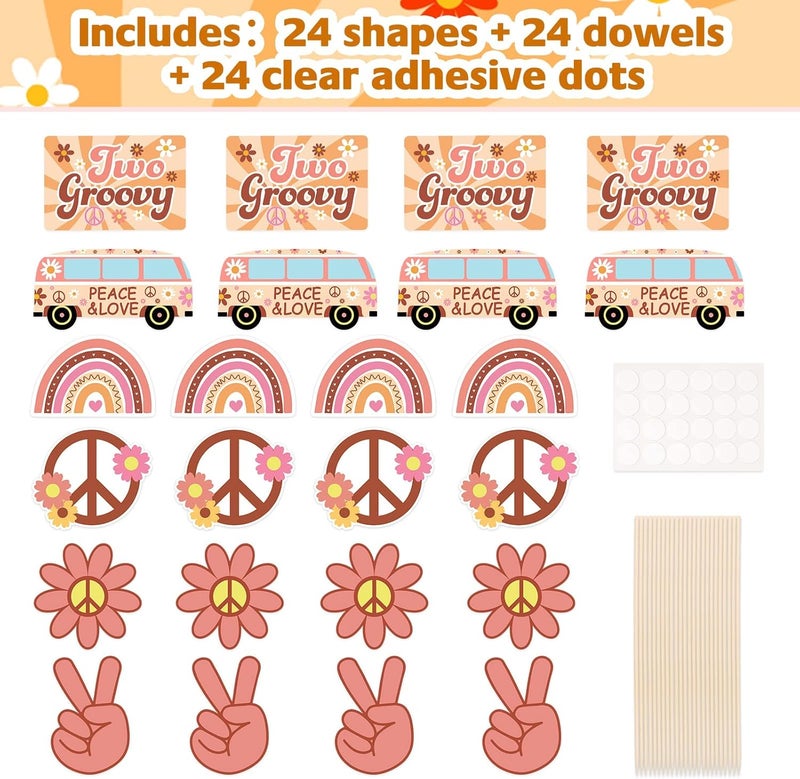 Luckam Two Groovy Party Table Toppers for Boho Birthday Party Decorations Hippie Party Centerpieces Sticks with Daisy Groovy Sign 60s Hippie Theme Birthday Supplies - Image 4