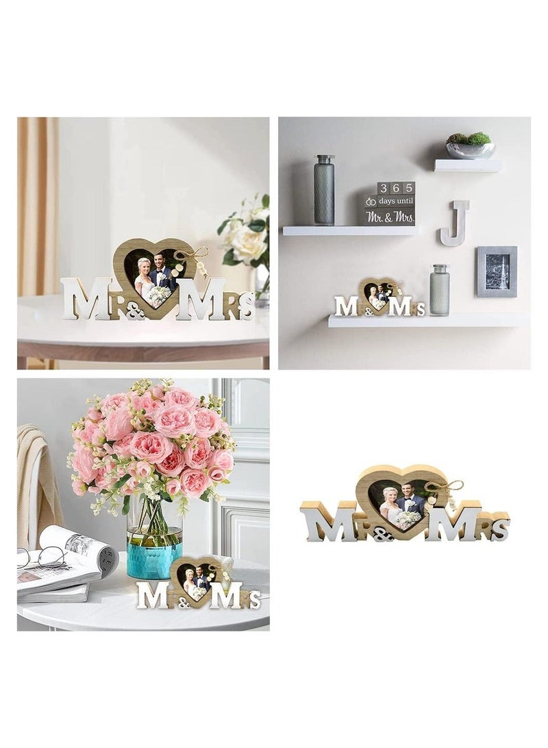 هدايا الزفاف مع إطار صور على شكل قلب، ديكورات الزفاف، إطارات صور مخصصة للزوجين، هدايا رومانسية، إطار صورة خشبي على سطح الطاولة للسيد والسيدة لحفلات الذكرى السنوية وديكور المنزل - Image 2