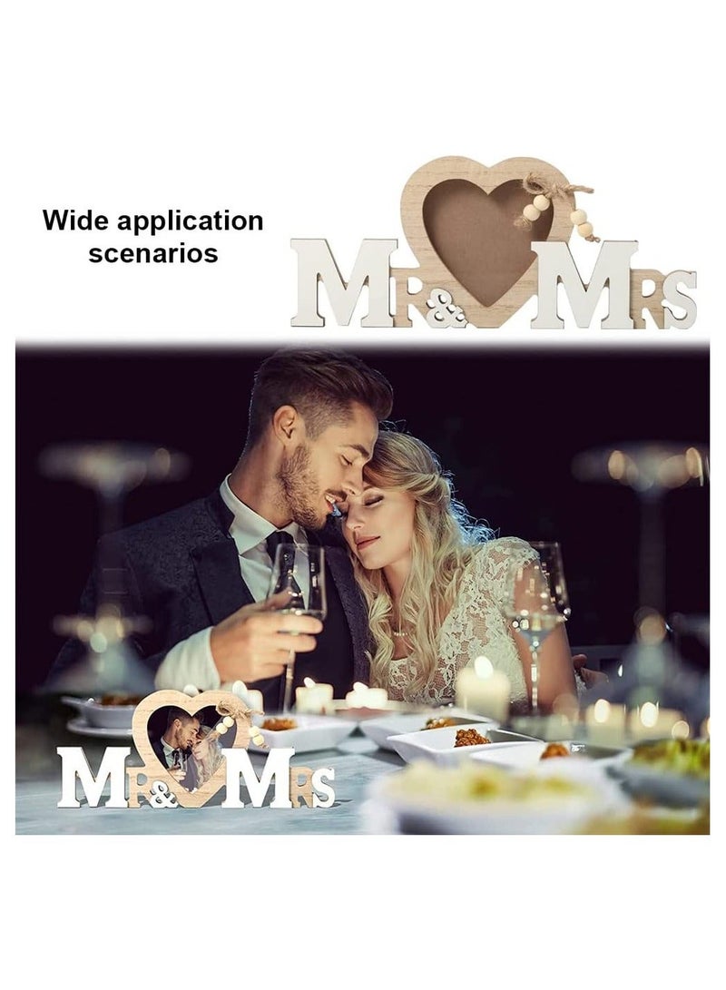 هدايا الزفاف مع إطار صور على شكل قلب، ديكورات الزفاف، إطارات صور مخصصة للزوجين، هدايا رومانسية، إطار صورة خشبي على سطح الطاولة للسيد والسيدة لحفلات الذكرى السنوية وديكور المنزل - Image 5