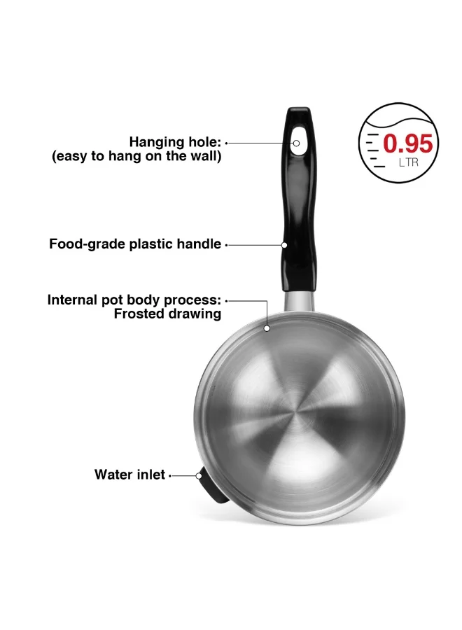 فيسمان Double Wall Saucepan 0.95L, Stainless Steel Bain-Marie Sauce Pan 16x9.5cm | Mirro-Like Polish Finished 18/10 INOX304 | Induction Bottom for all Cooktops | Bakelite Handle