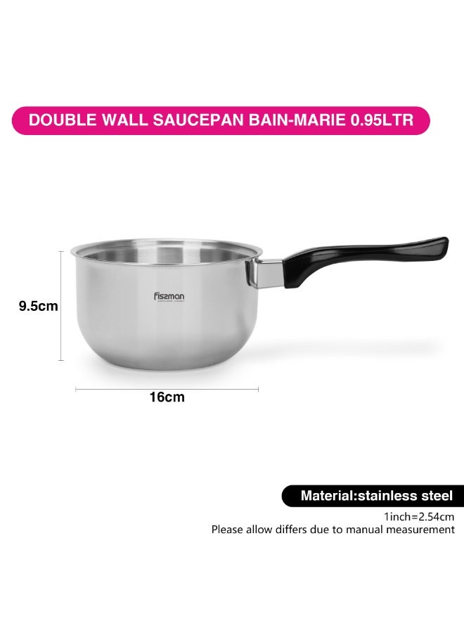 Fissman Double Wall Saucepan 0.95L, Stainless Steel Bain-Marie Sauce Pan 16x9.5cm | Mirro-Like Polish Finished 18/10 INOX304 | Induction Bottom for all Cooktops | Bakelite Handle - Image 4