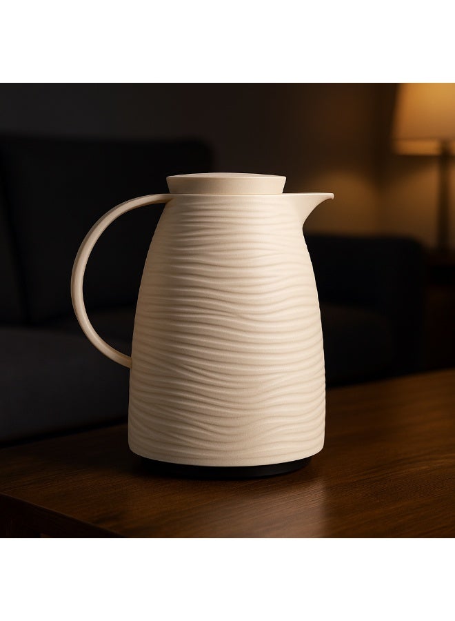 BASURRAH Thermal White Textured Tea and Coffee Flask 1L 1.5L 2L, Temperature Retention Hot 12 Hours Cold 24 Hours, Elegant Design for Daily Use Home Kitchen Hospitality - Image 2