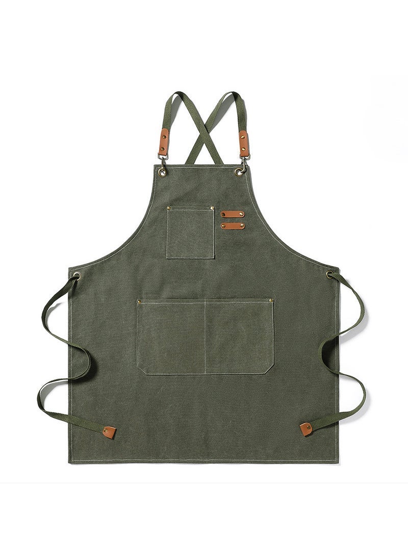 Generic - Foreign trade thickened canvas apron wholesale household kitchen strap full body pure cotton waist gardening work apron printing greyish green - Image 1