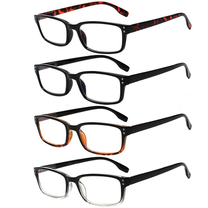 Kerecsen 4 Pack Reading Glasses for WomenMen Spring Hinges Readers Glasses Lightweight Eyeglasses Multicolor 150