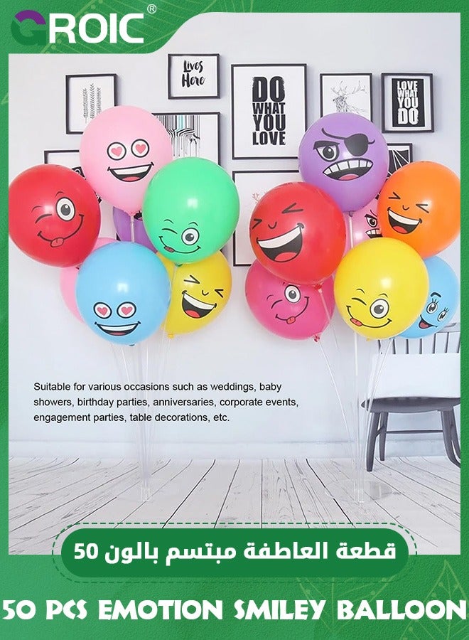 GROIC 50Pcs 12'' Smile Funny Face Balloons, Cartoon Happy Birthday Party Fun Emotion Smiley Balloon Decorations for Birthday Party Decor, Baby Shower, Wedding, Party Supplies - Image 3