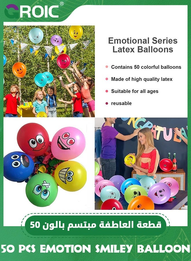 GROIC 50Pcs 12'' Smile Funny Face Balloons, Cartoon Happy Birthday Party Fun Emotion Smiley Balloon Decorations for Birthday Party Decor, Baby Shower, Wedding, Party Supplies - Image 5