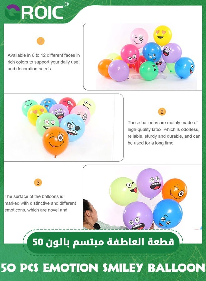 GROIC 50Pcs 12'' Smile Funny Face Balloons, Cartoon Happy Birthday Party Fun Emotion Smiley Balloon Decorations for Birthday Party Decor, Baby Shower, Wedding, Party Supplies - Image 4